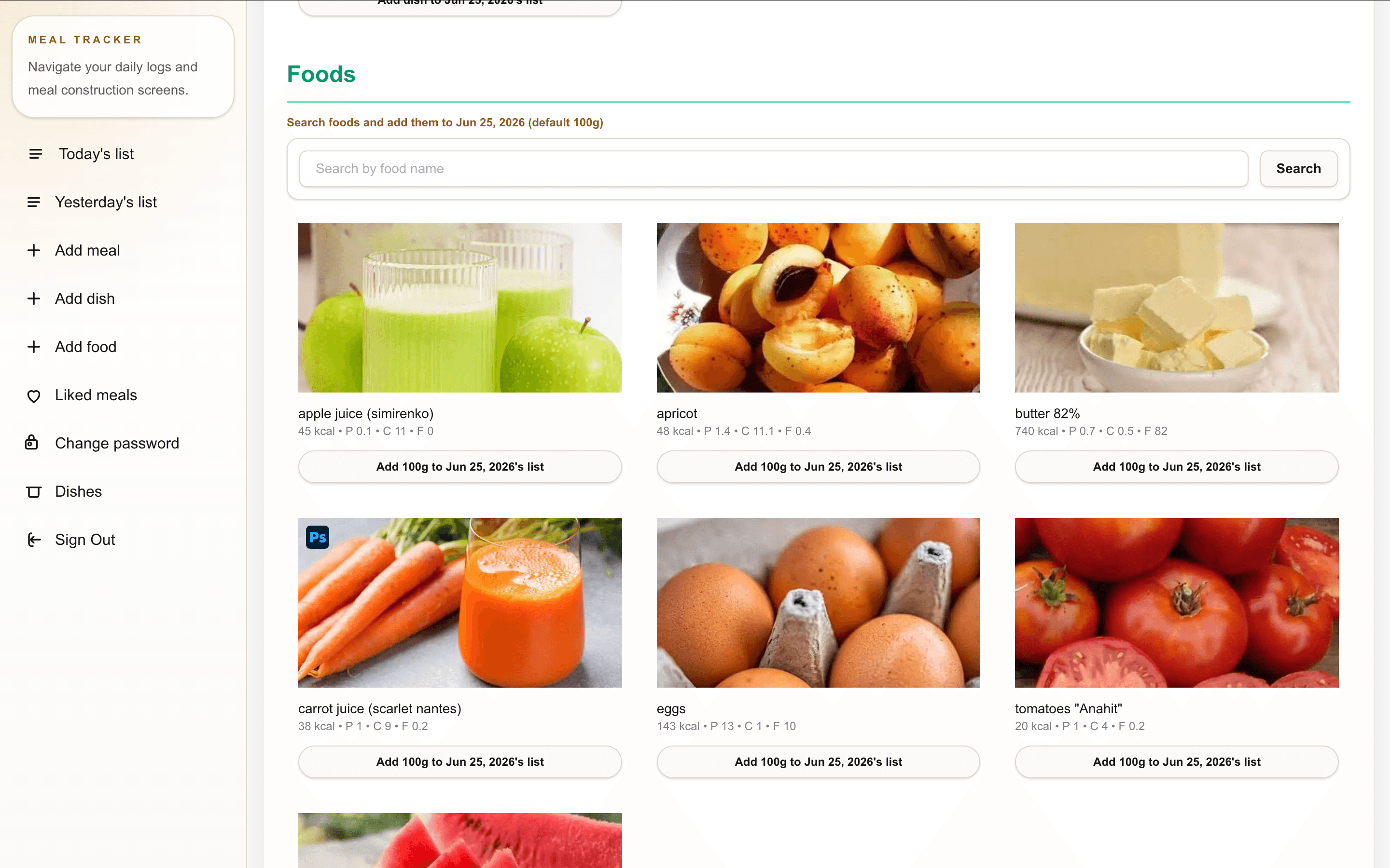 Add food form with macro inputs and image upload